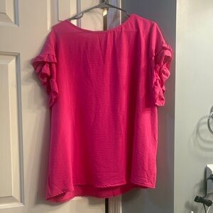 SHEIN Hot Pink Ruffle Sleeve Blouse